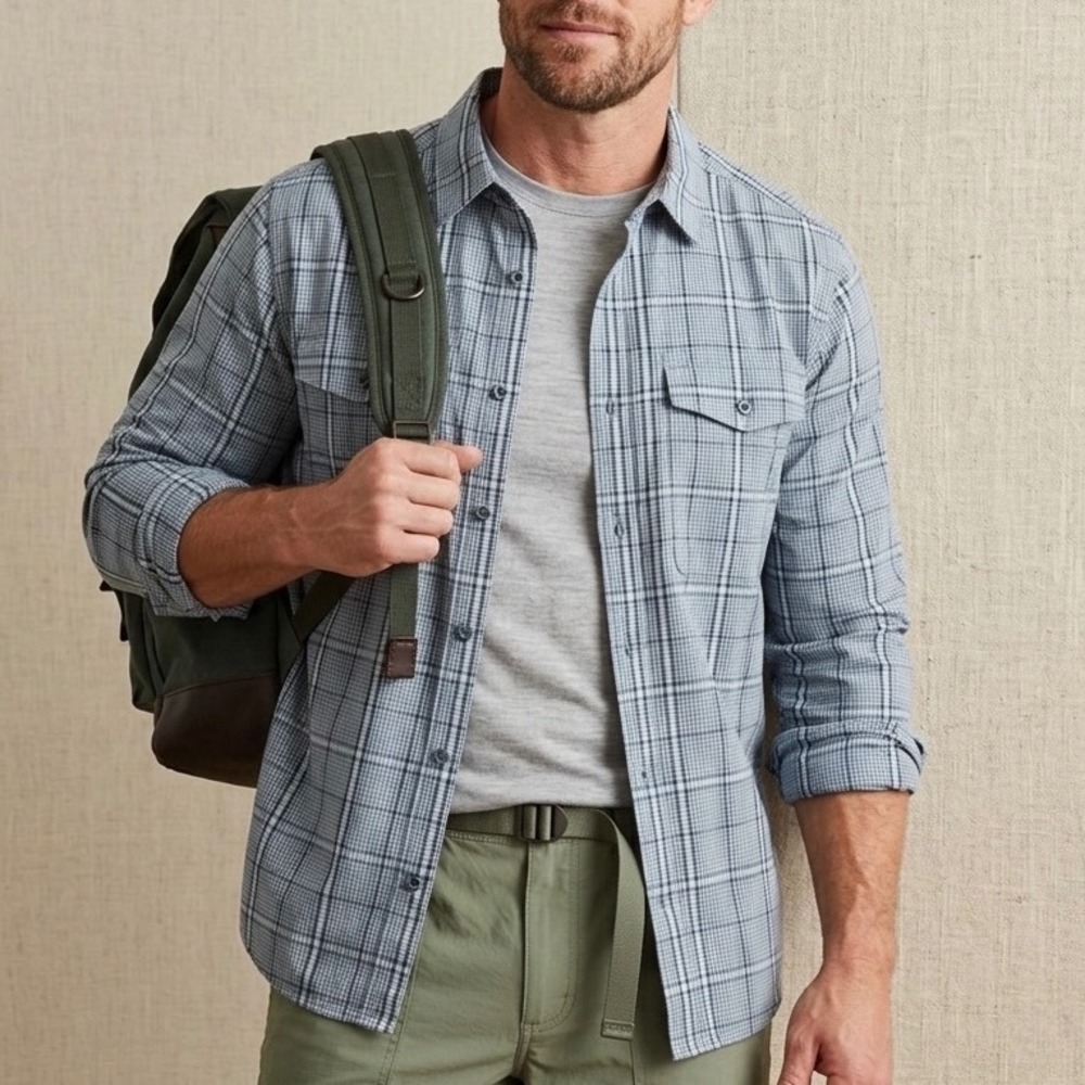 Brothers / Sons Mens Blue Plaid Long Sleeve‎ Button Down Shirt Large Rugged L